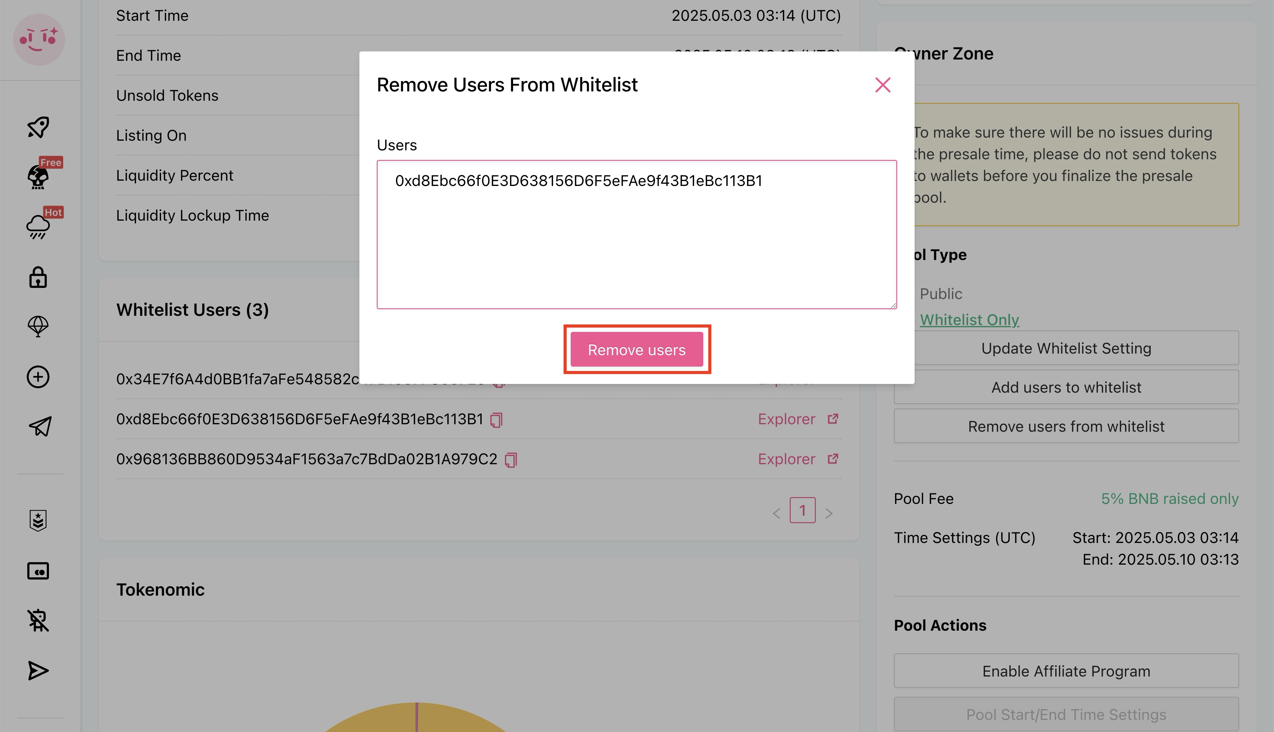 Add Remove Whitelists Remove User Step 2