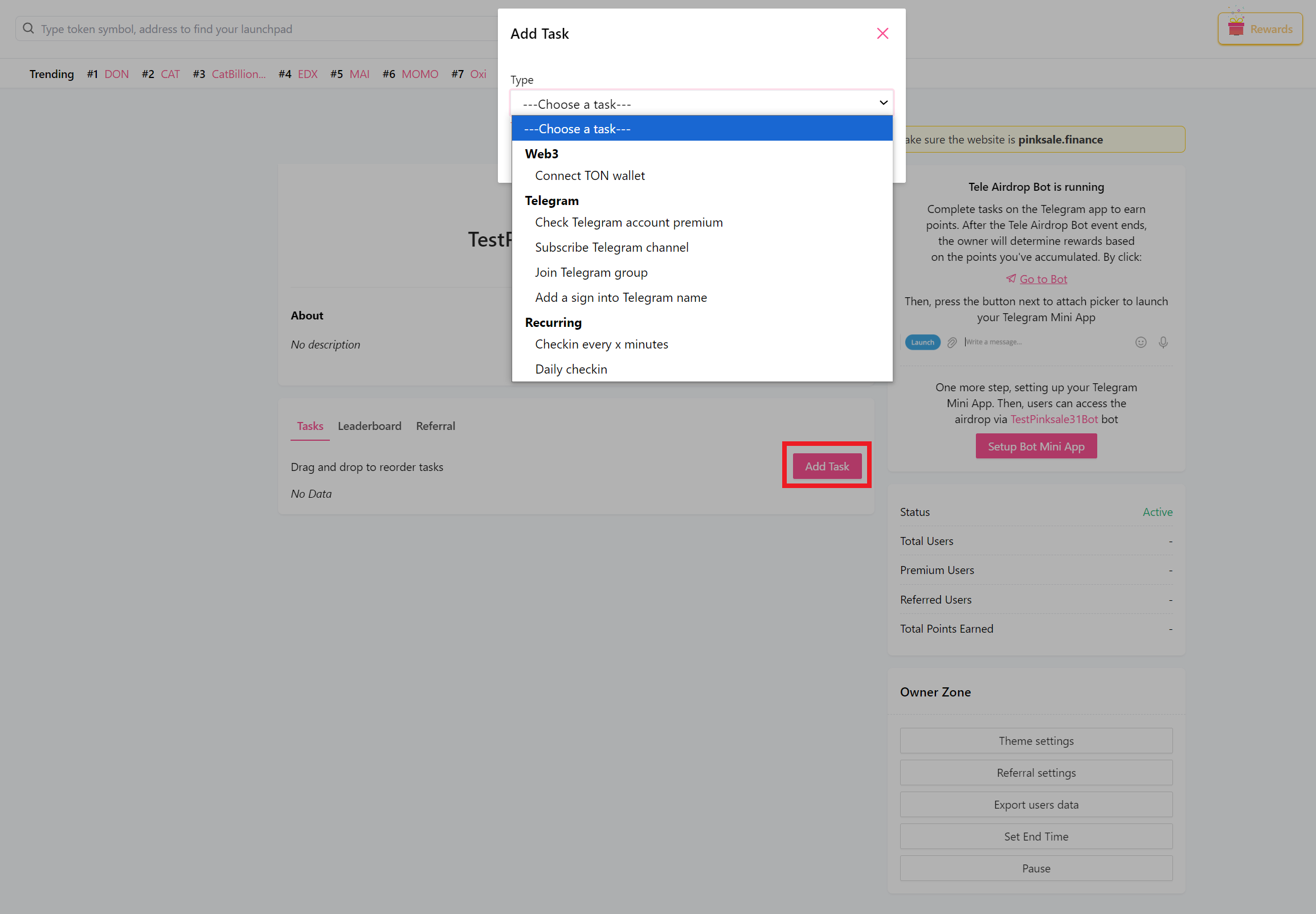 Add Task Button and Options