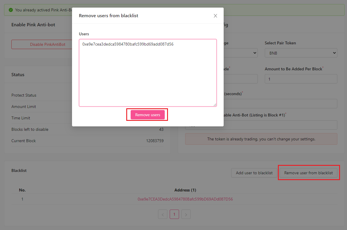 Remove User from Blacklist