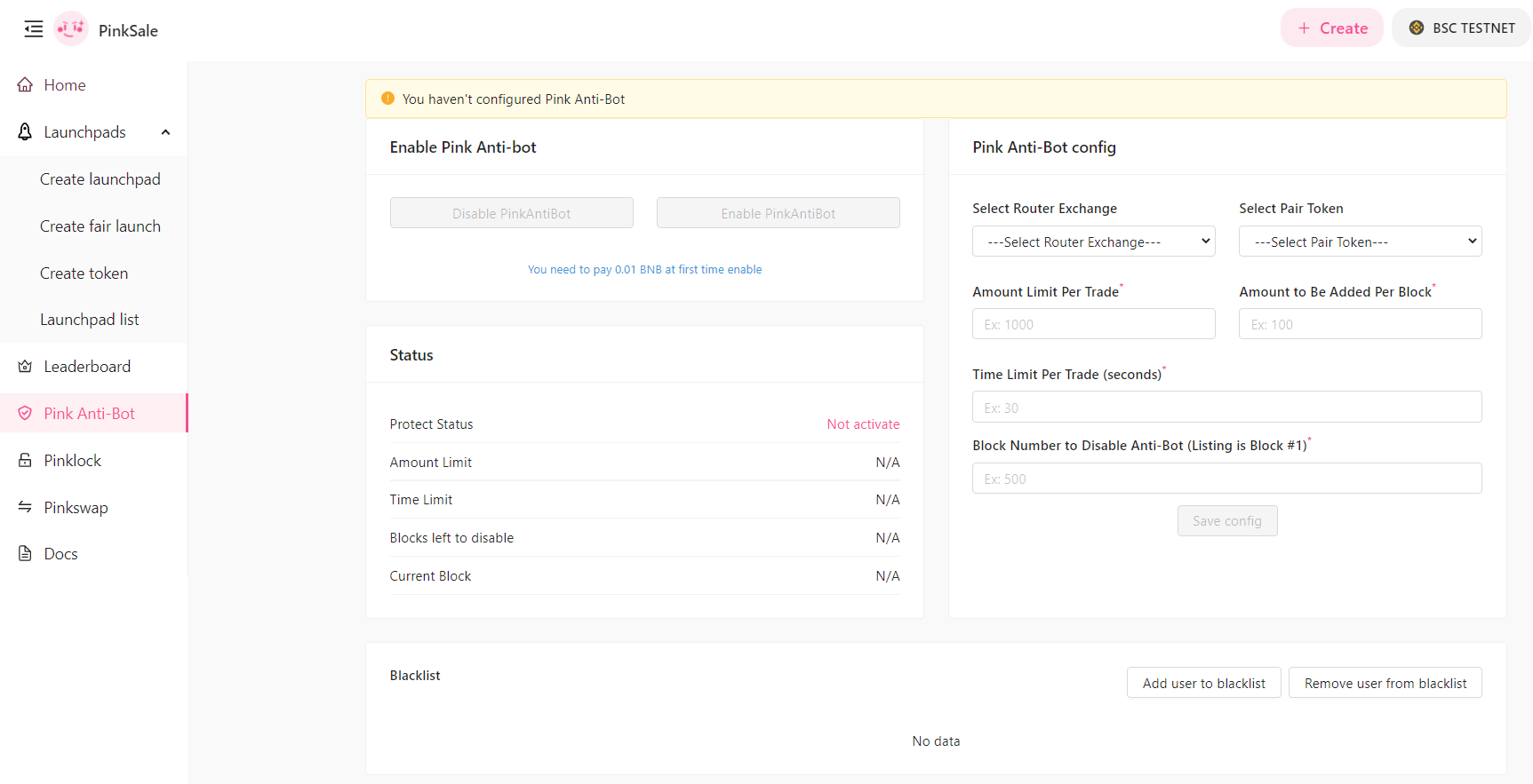 Anti-Bot Configuration Page