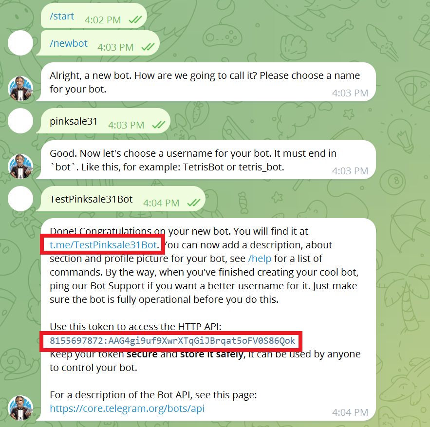 BotFather Interaction Example