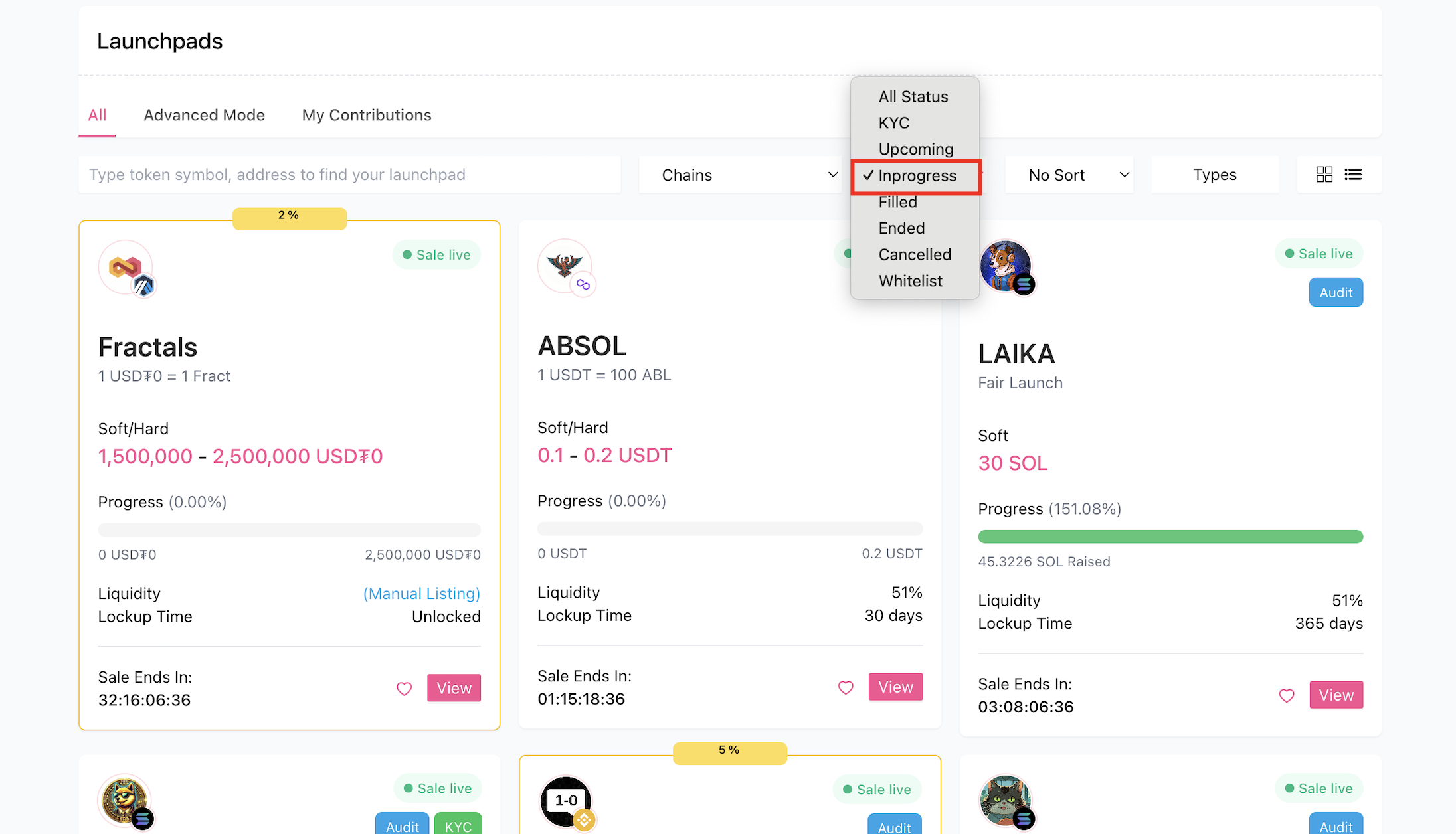Filter by Inprogress Status