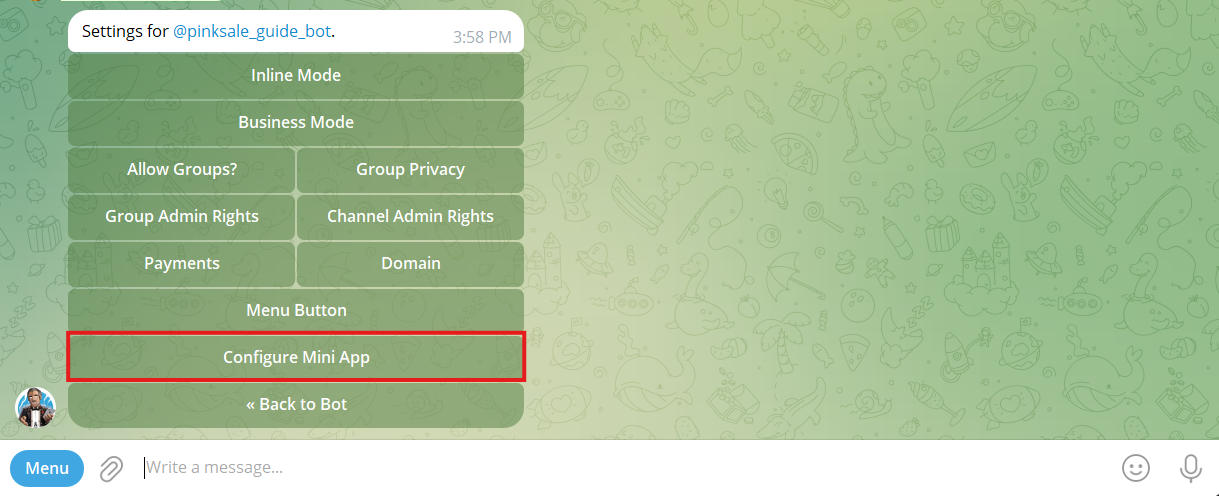 Configure Mini App option