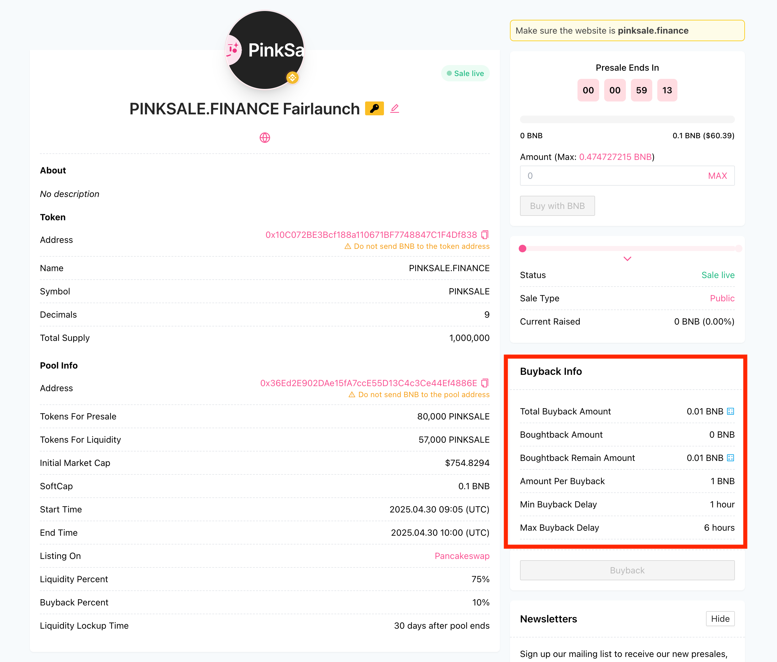 Pool Page - Buyback Information Display