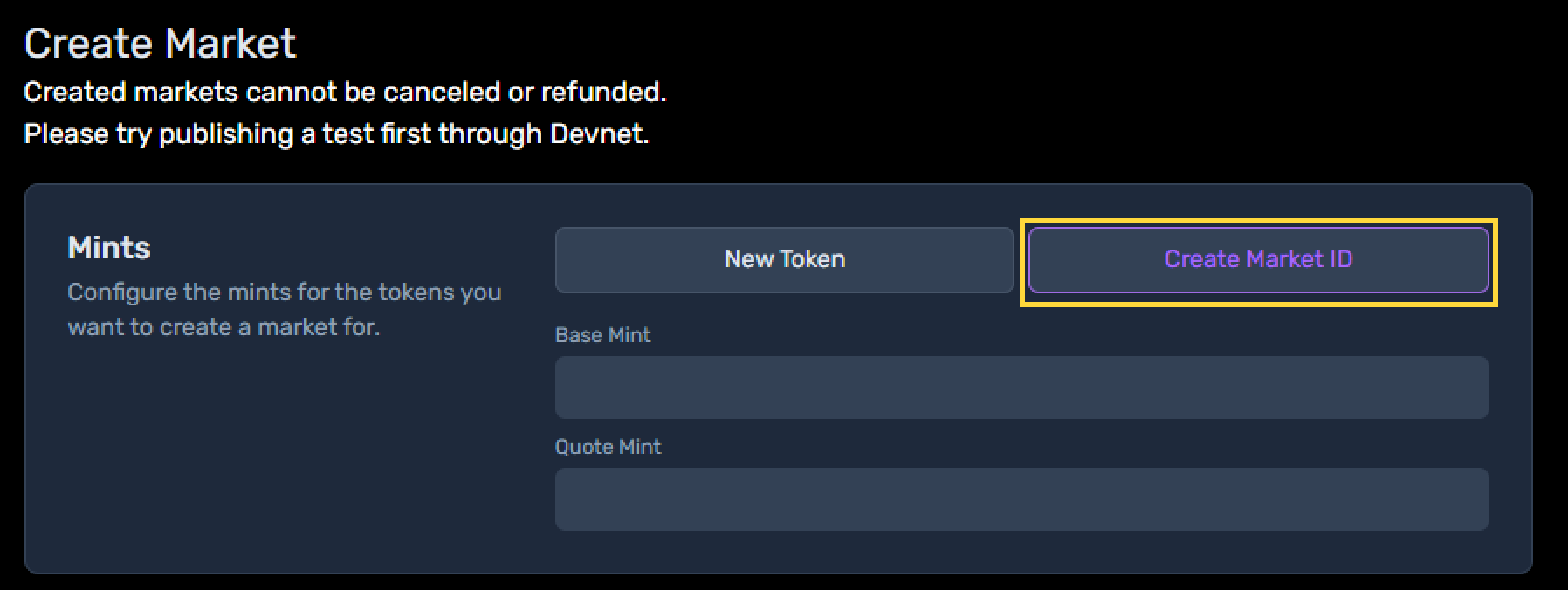 Create Market ID - Step 1 - Tool Interface