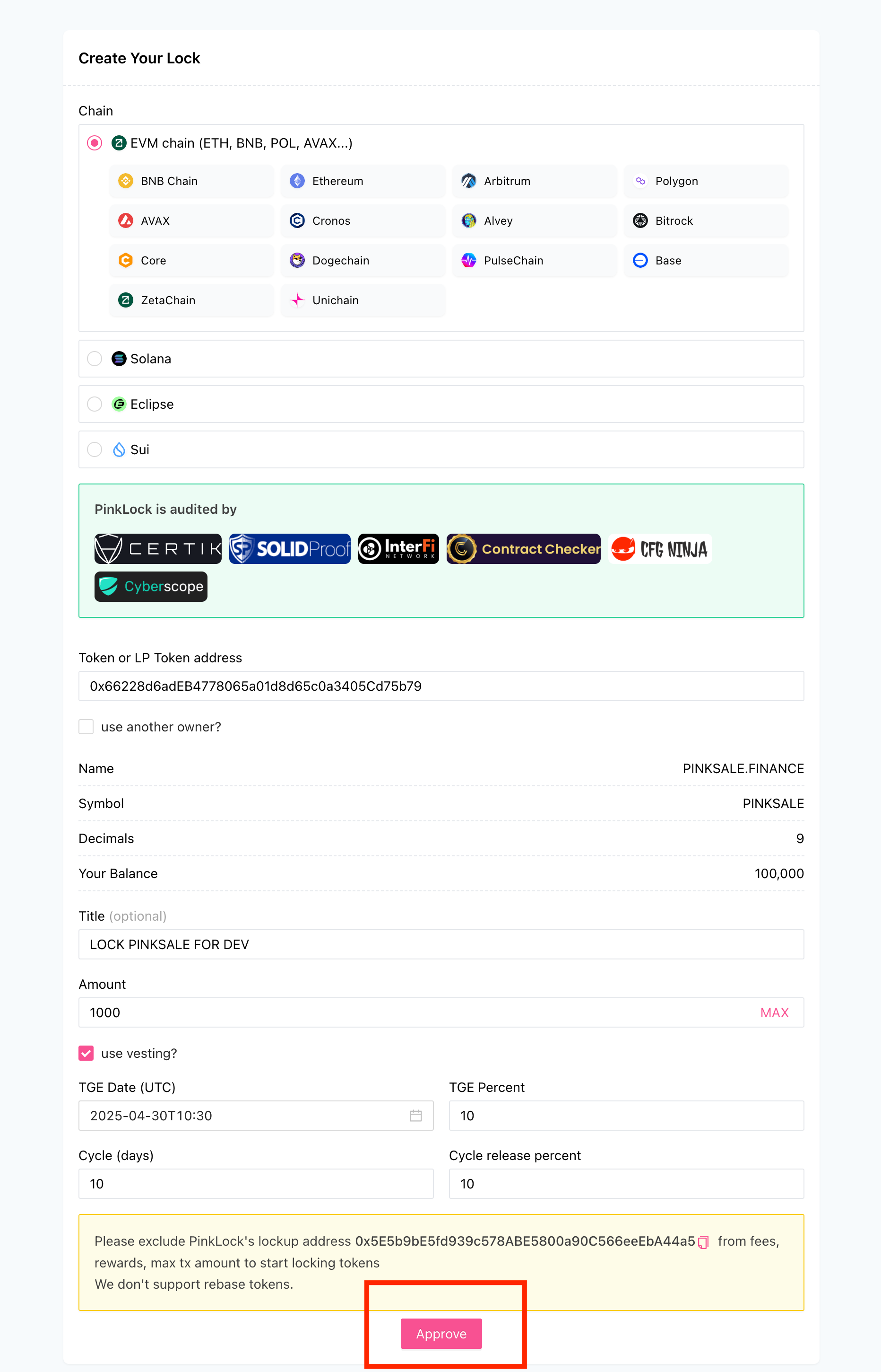 PinkLock - Vesting Configuration