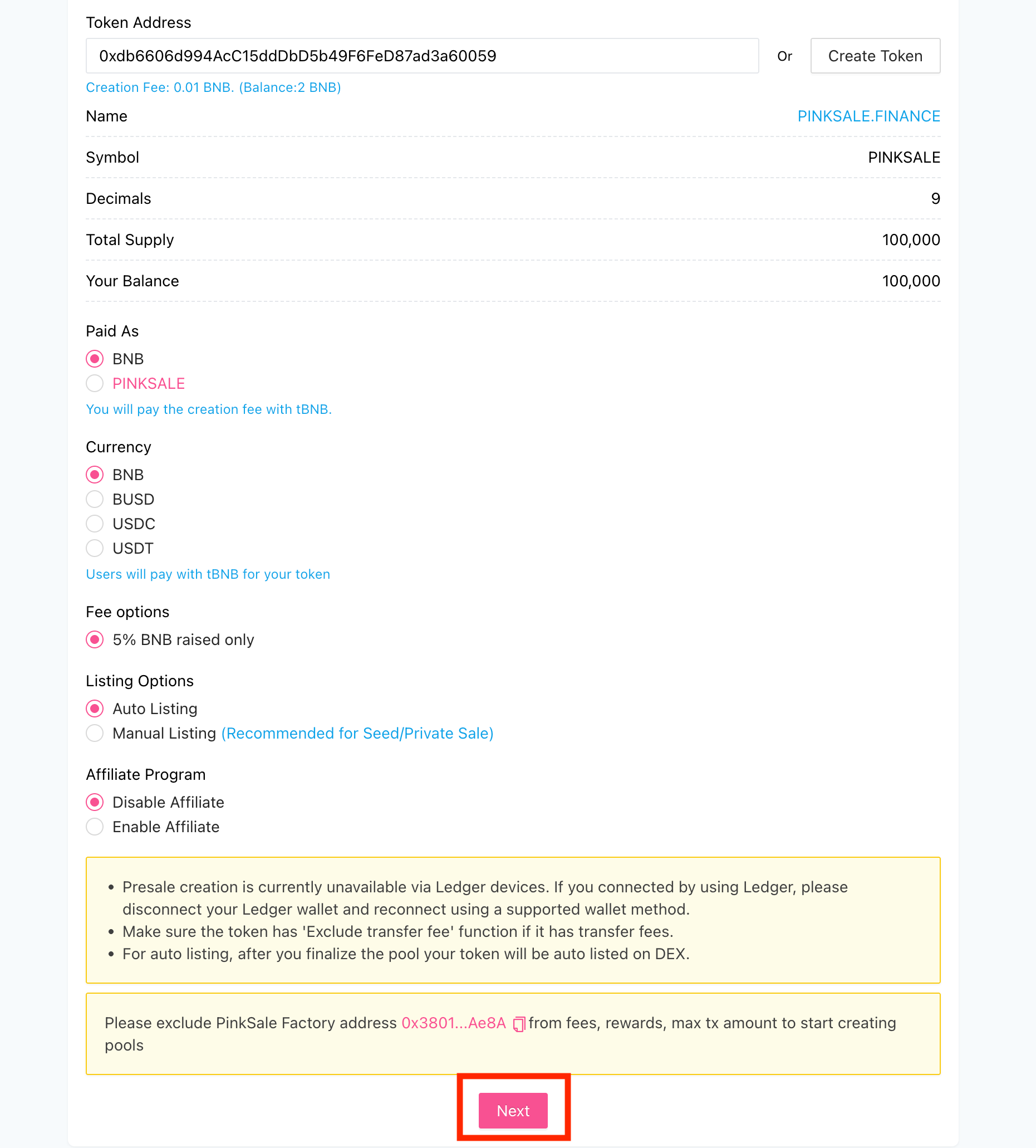Create Presale - Step 1 - Token Verification Options