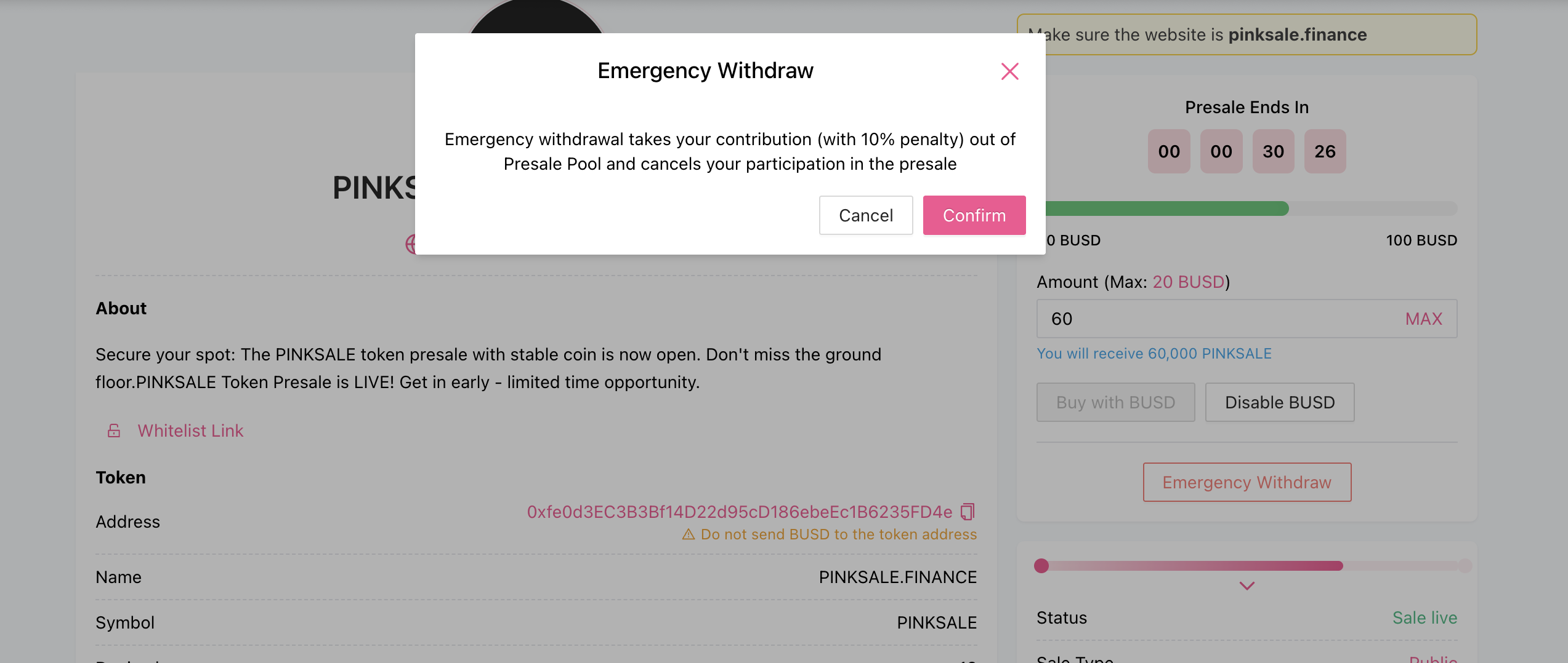 Confirm Emergency Withdraw Pop-up