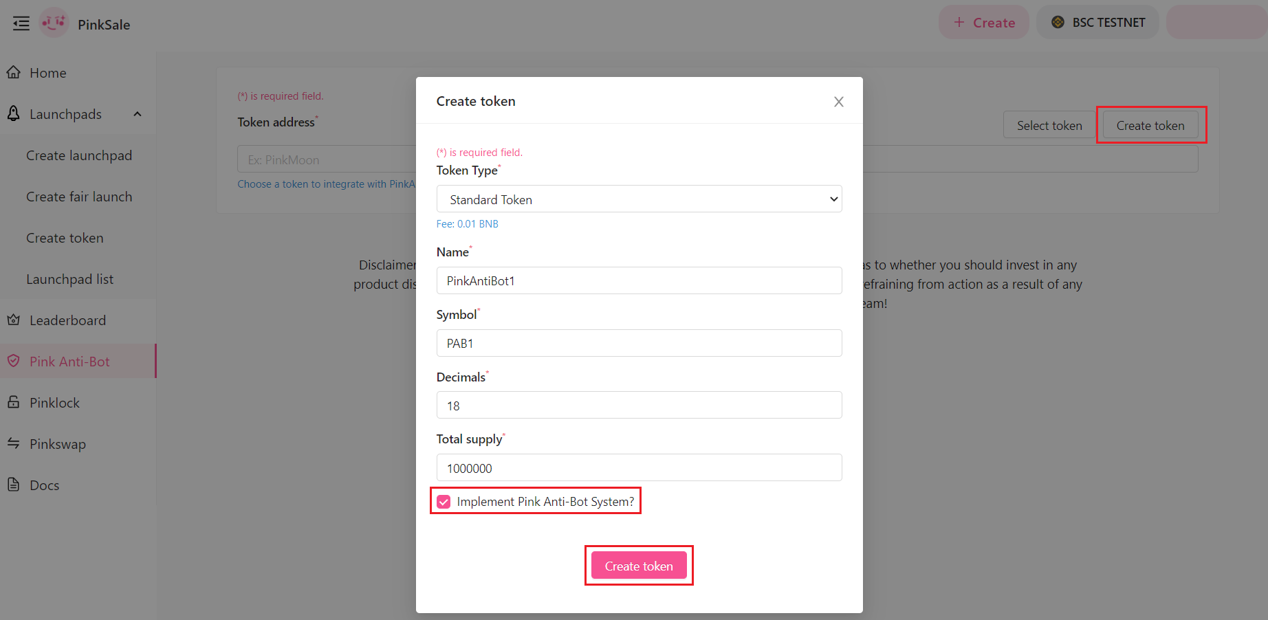 Enable Anti-Bot during Token Creation