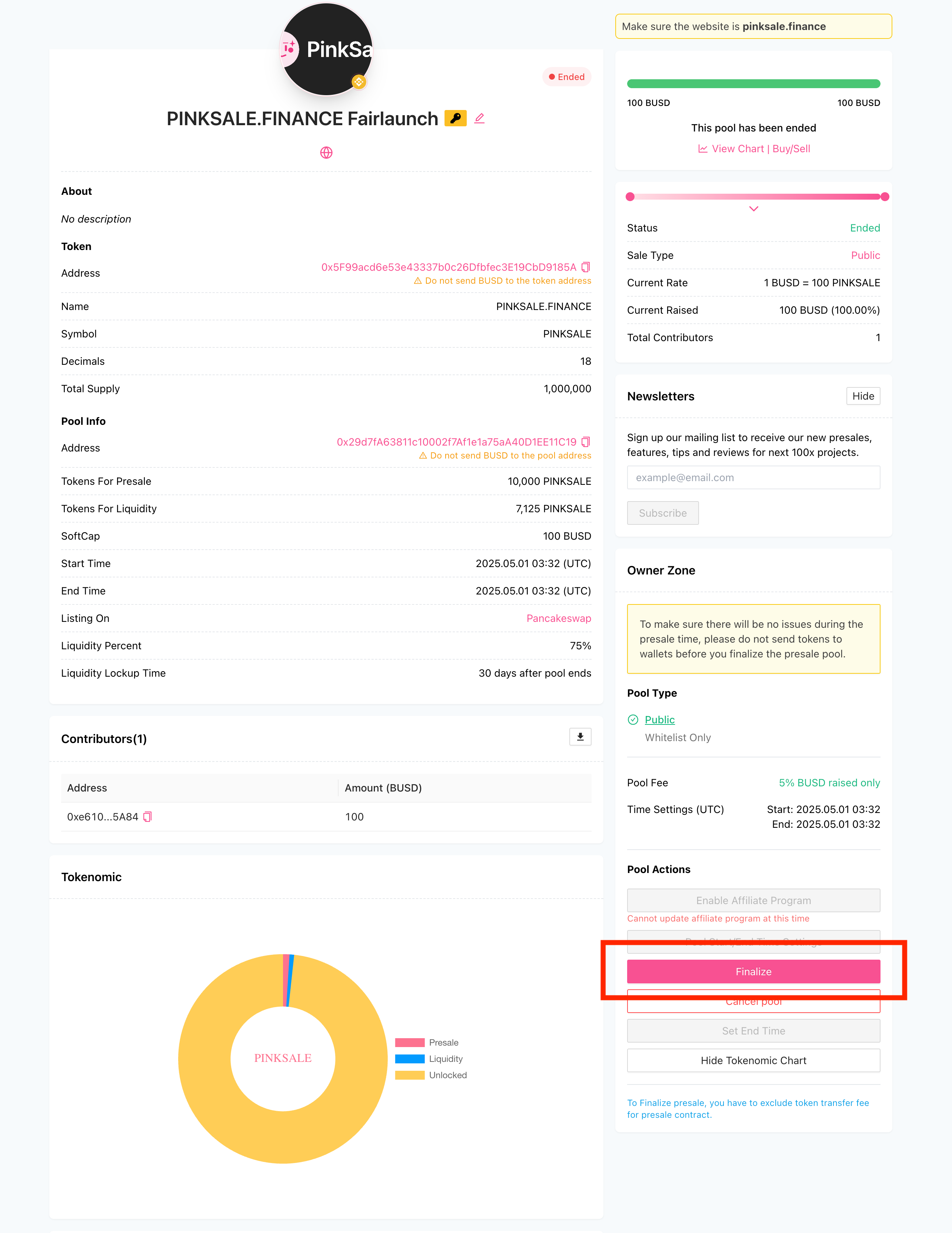 Pool Actions - Finalize Button