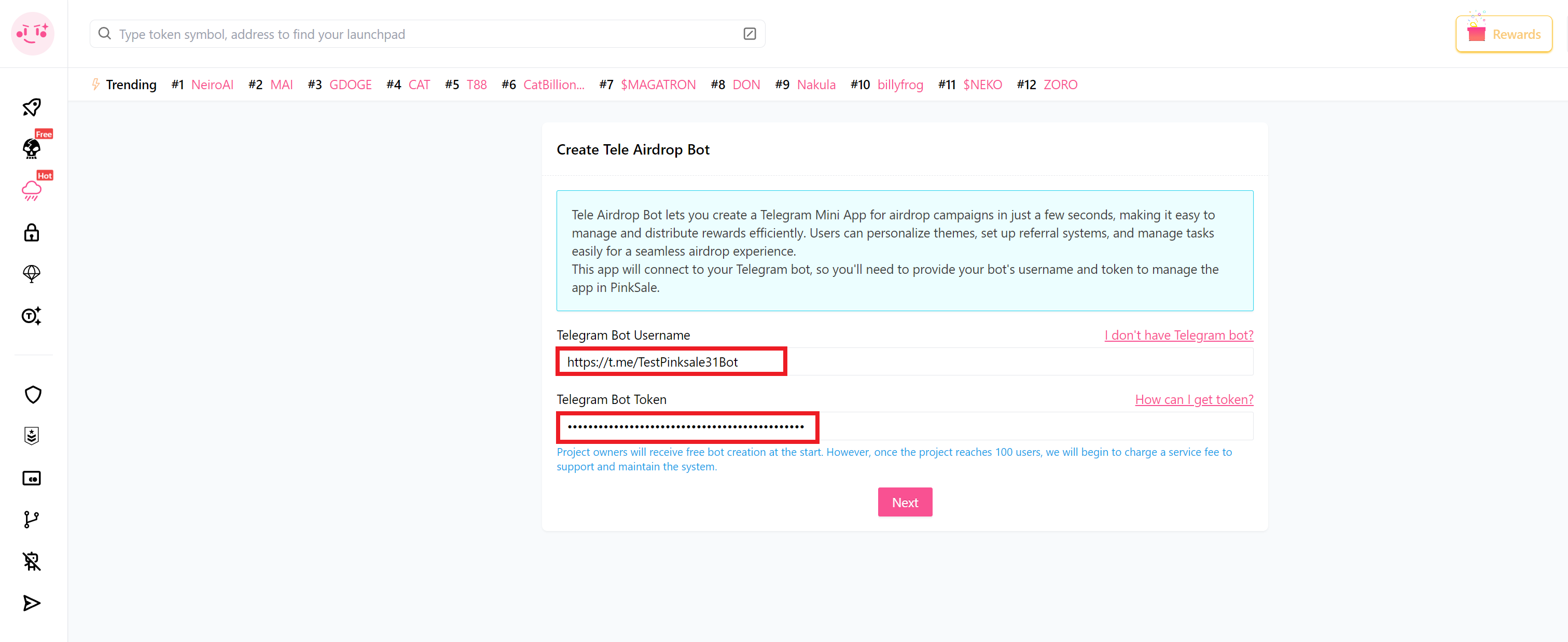 Input Bot Username and Token
