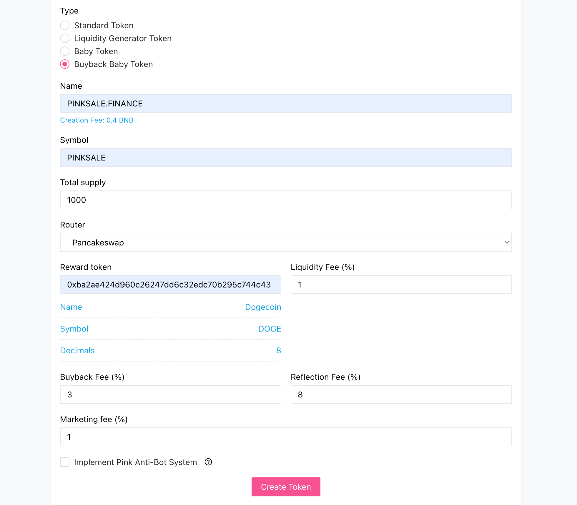 Input Buyback Baby Token Details