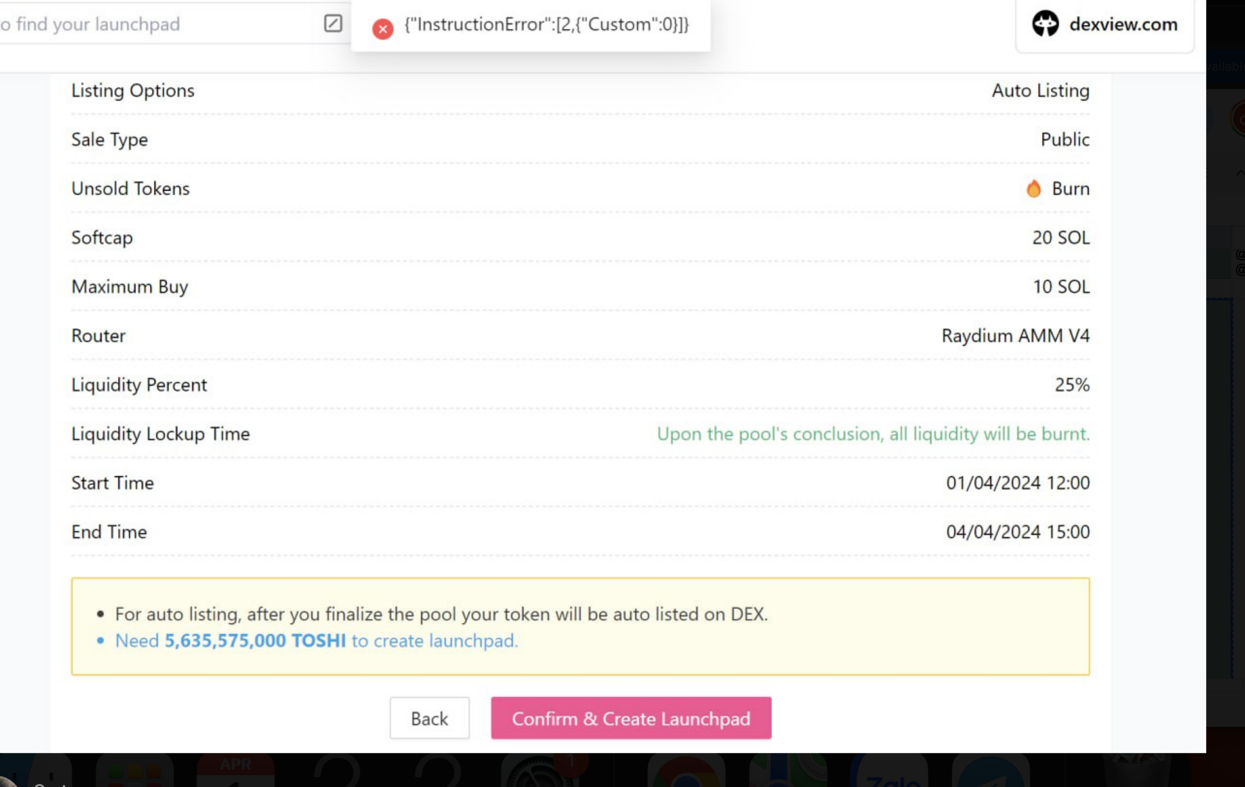 InstructionsError Example