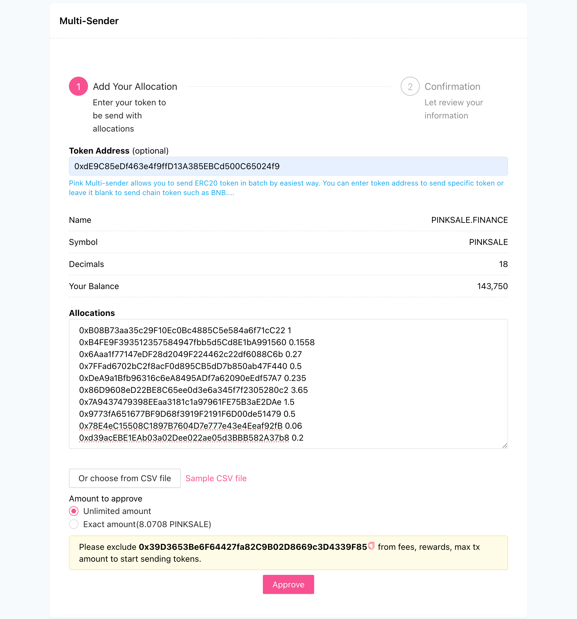 Multi-Sender Step 1 Interface