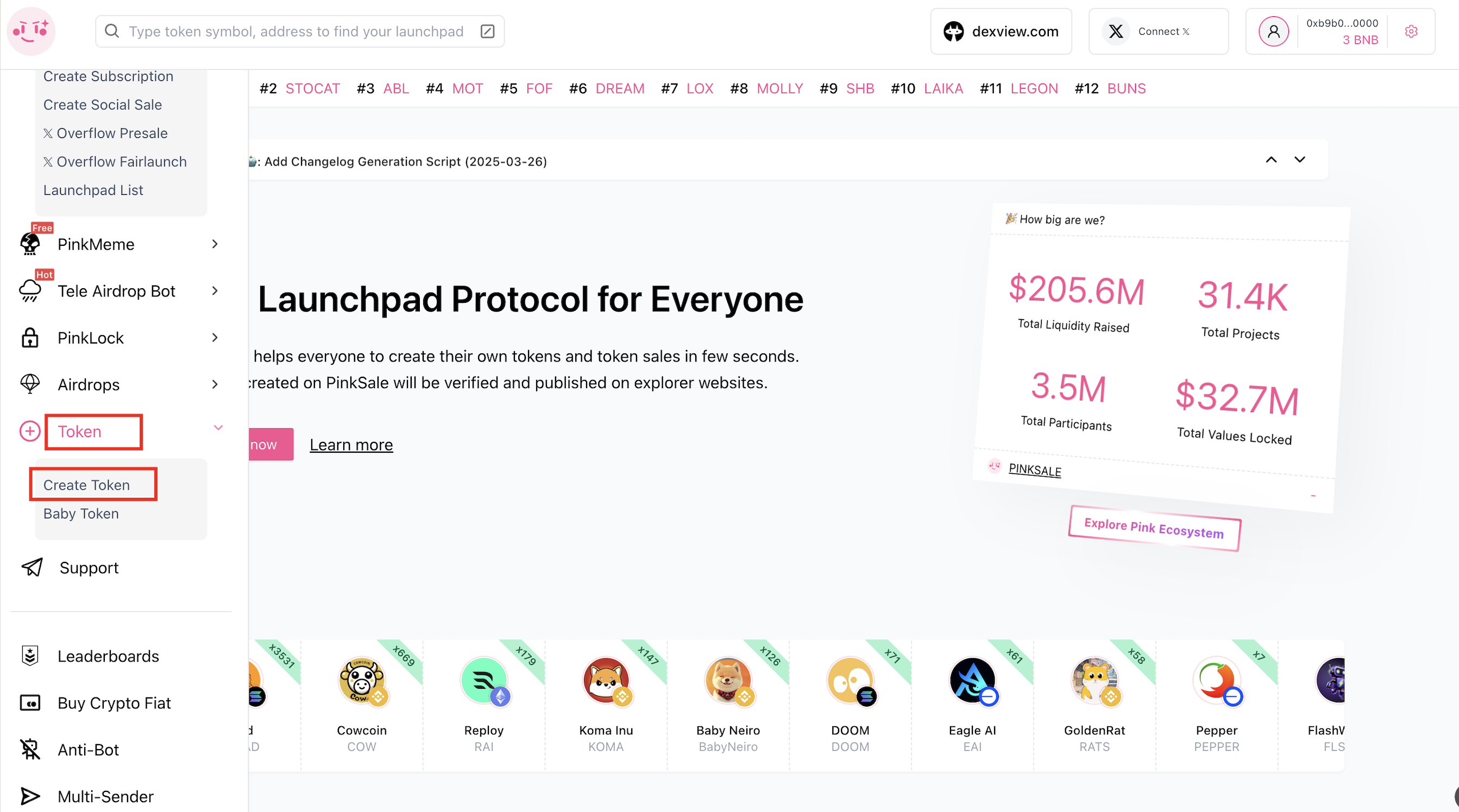 Navigate to Create Token