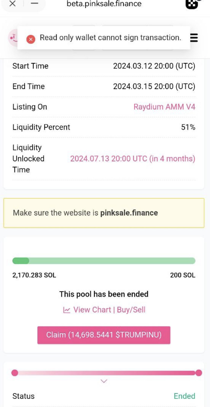 Read Only Wallet Error Example