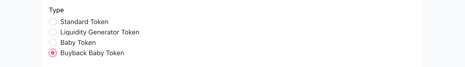 Select Buyback Baby Token Type