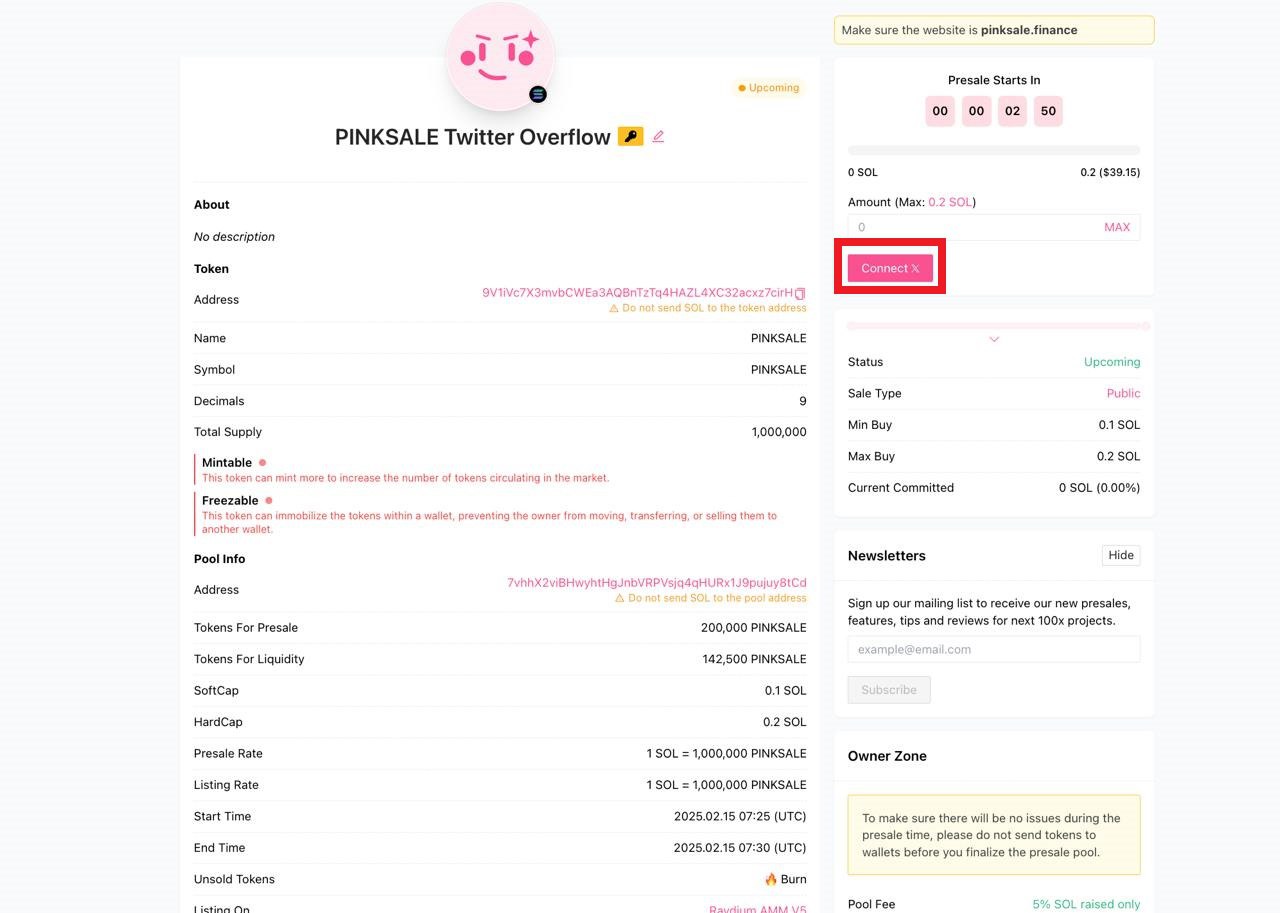 Contribute Twitter Overflow Presale - Step 2 - Connect X Button