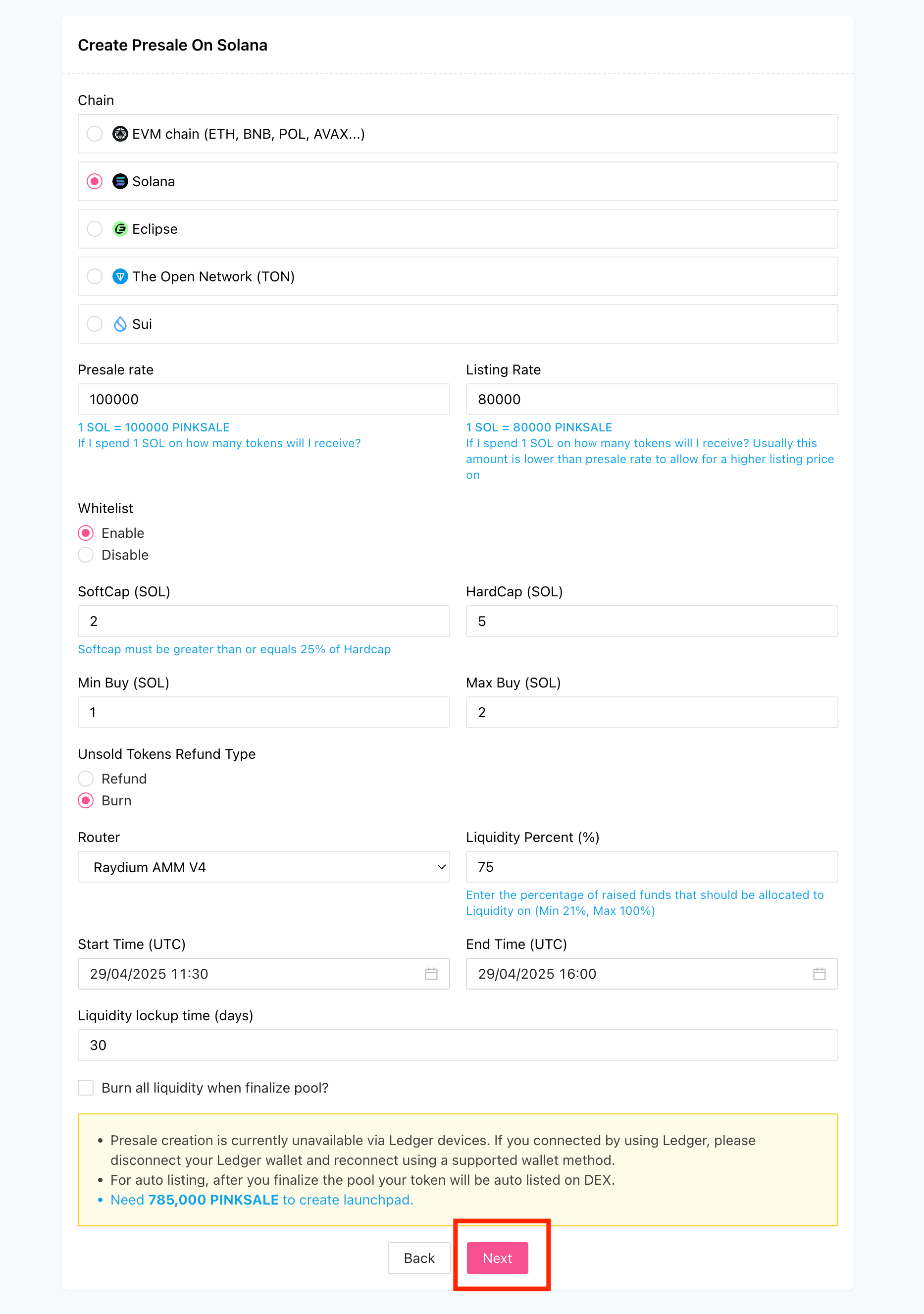 Solana Presale Step 2 Interface