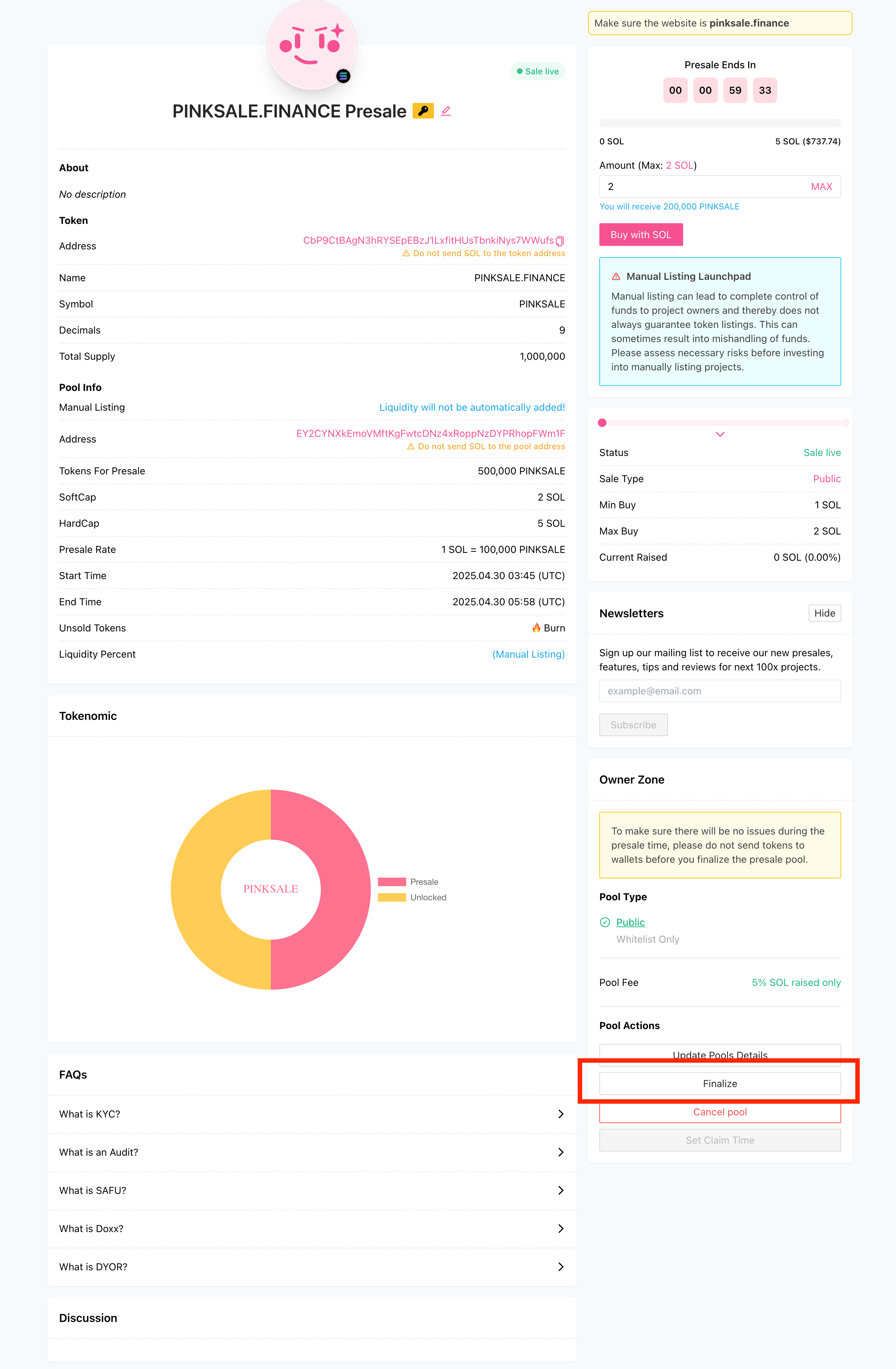 Finalize Manual Listing Presale \(Solana\) - Finalize Button