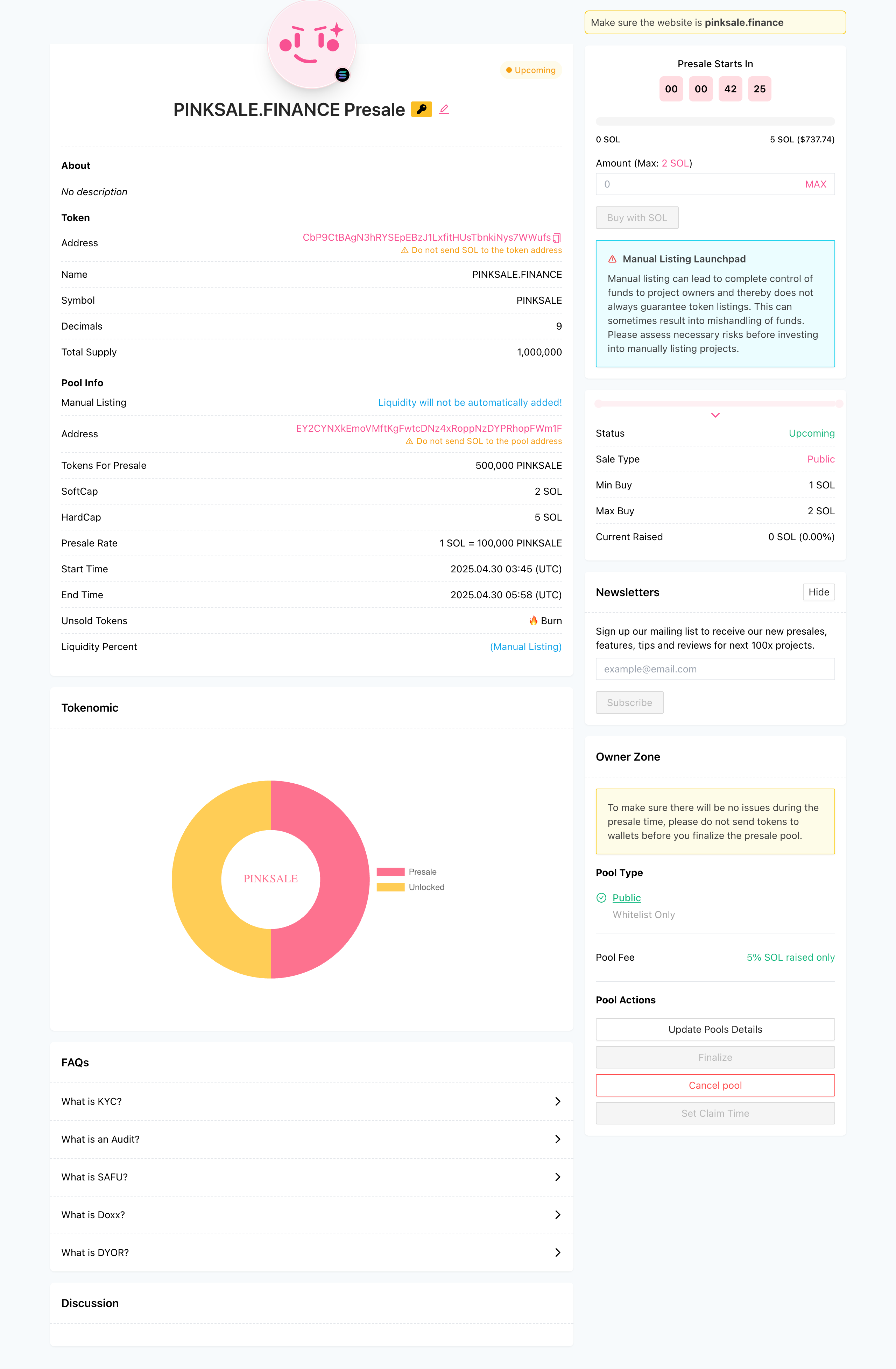 Create Manual Listing Presale \(Solana\) - Step 3 - Creation Result Example