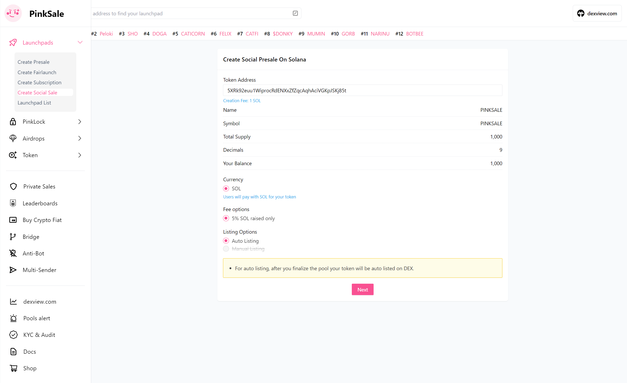 Create Social Sale (Solana) - Step 1 - Token Verification and Auto Listing Selection