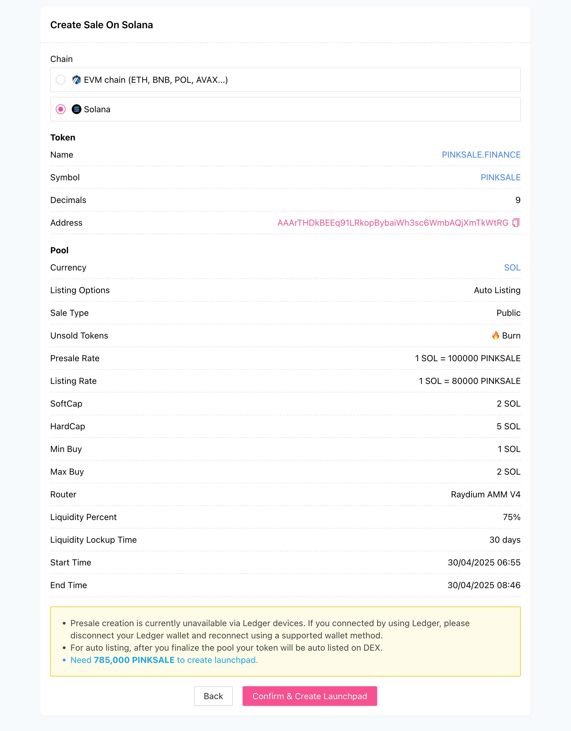 Create Twitter Overflow Presale \(Solana\) - Step 3 - Final Review Screen