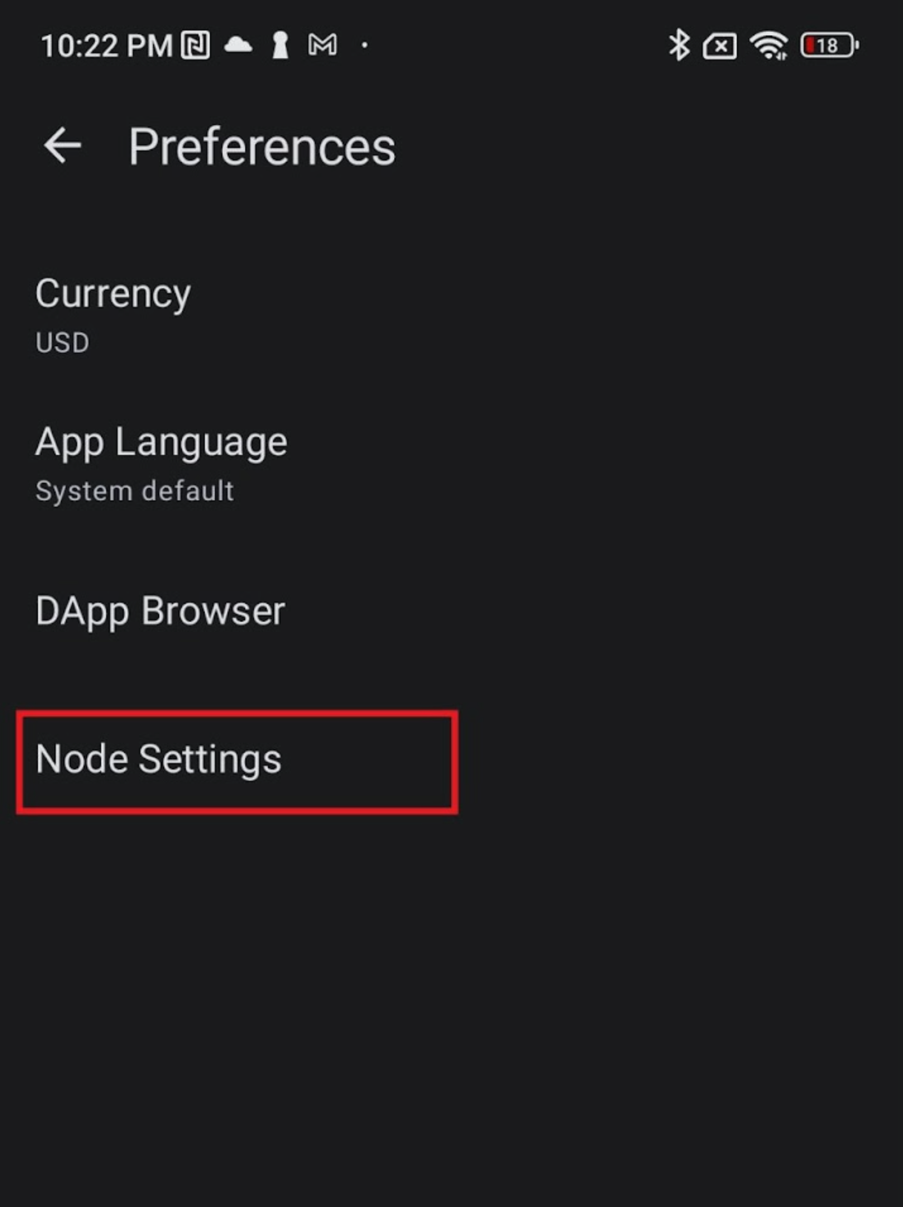TrustWallet Settings - Step 2 - Node Settings Option